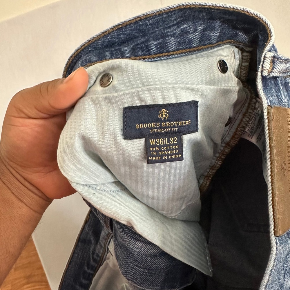 Brooks Brothers Mens Straight Fit Jeans Blue Medium Wash Stretch W36 L32 - Picture 6 of 6